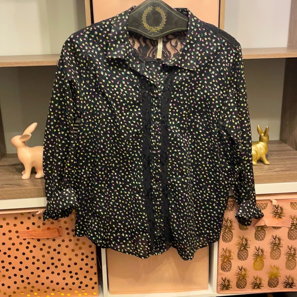 Floral Button-Down with Black Lace